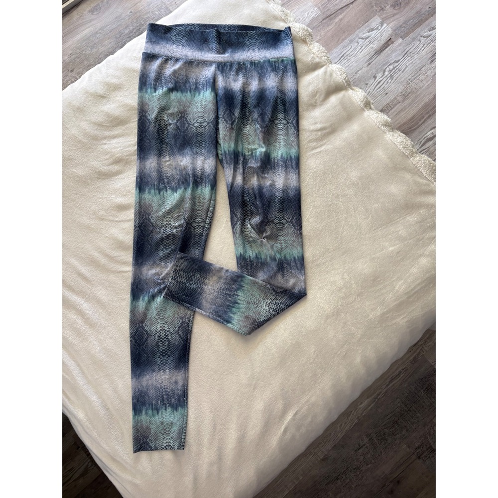 JIVA Blue Green Snakeskin Tie Dye Leggings Yoga Pants Made in USA Large